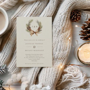 Invitation Conne de pin d'hiver et Mariage de monogramme de c