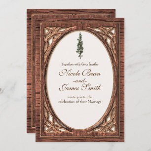 Invitation Conne de pin rustique et arbre à deux tons Invitat
