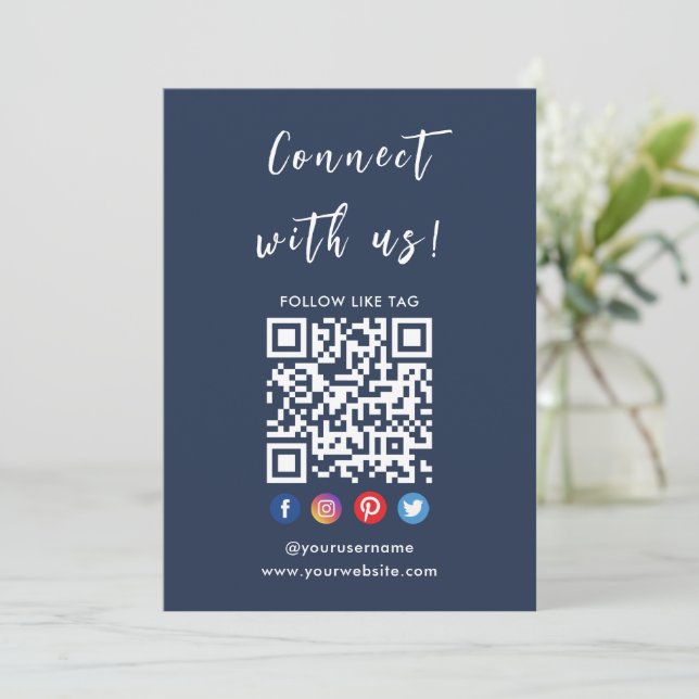 Invitation Connectez-Vous À Us Qr Code Social Media Marine Bl (Debout devant)