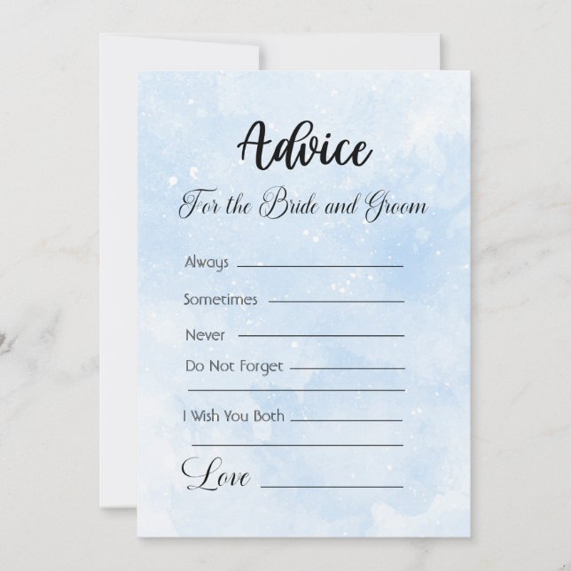 Invitation Conseil pour la mariée et la chambre bleu blanc ét (Devant)