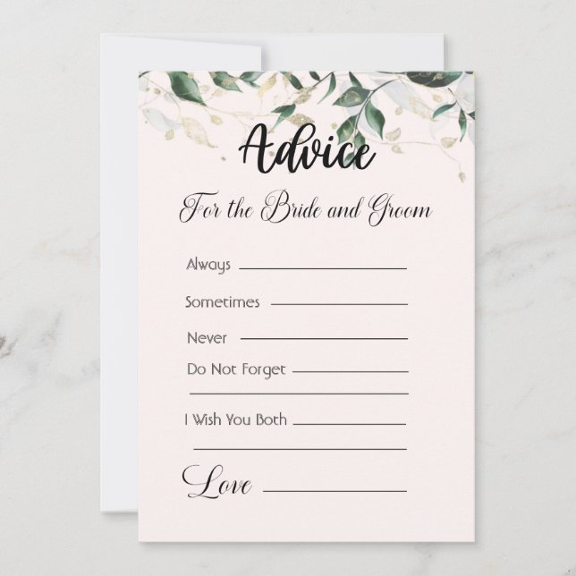 Invitation Conseil pour la mariée et la chambre crème & verdu (Devant)