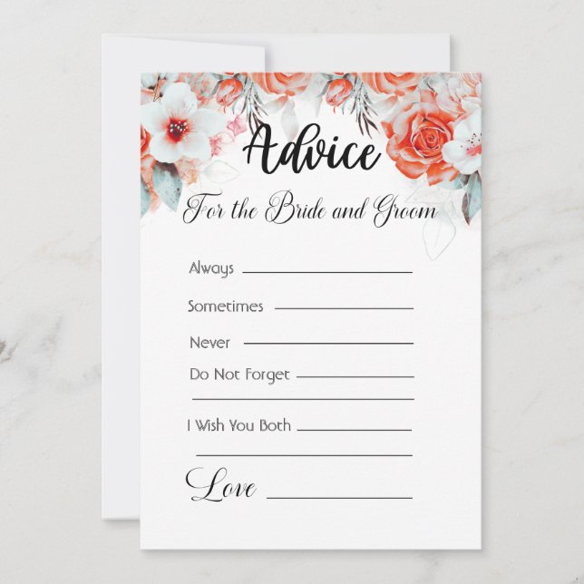 Invitation Conseil pour la mariée et la chambre Fleurs orange (Devant)