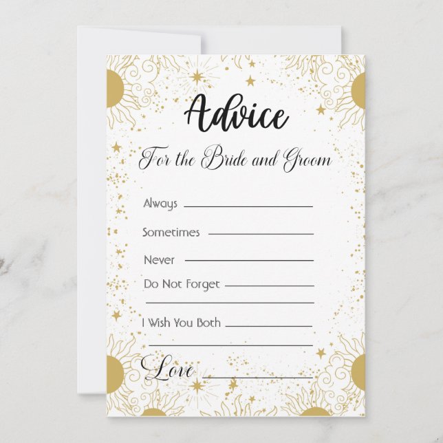 Invitation Conseil pour la mariée et la chambre Gold Suns Sta (Devant)