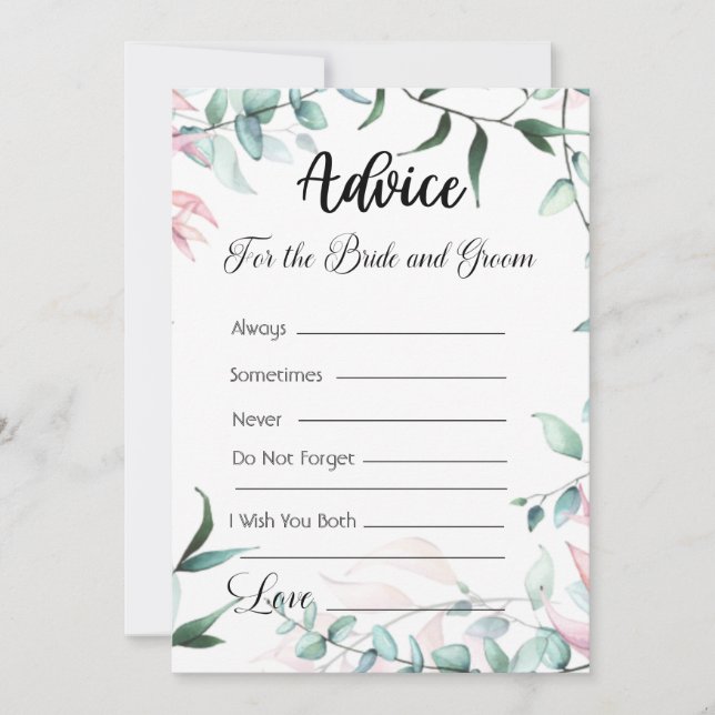 Invitation Conseil pour la mariée et la chambre Green & Rose  (Devant)