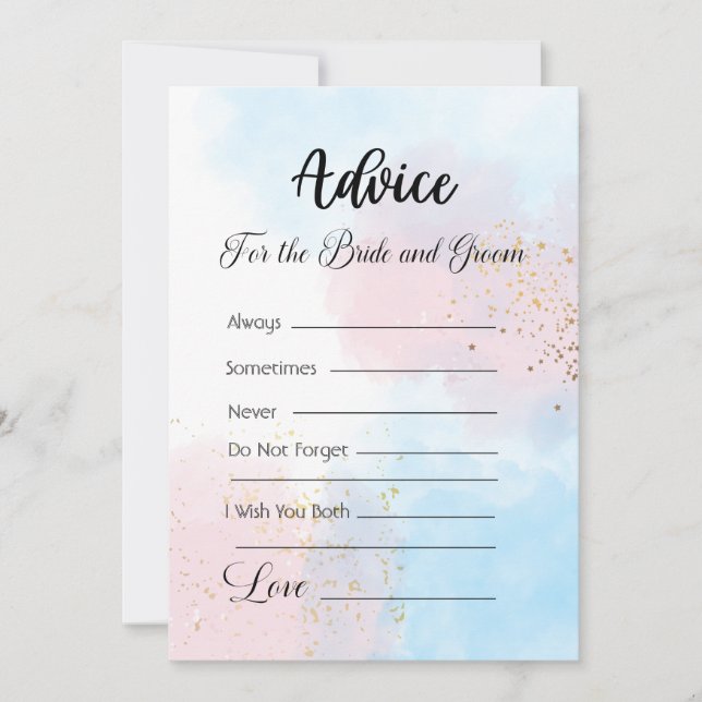 Invitation Conseil pour la mariée et la chambre rose et bleu (Devant)