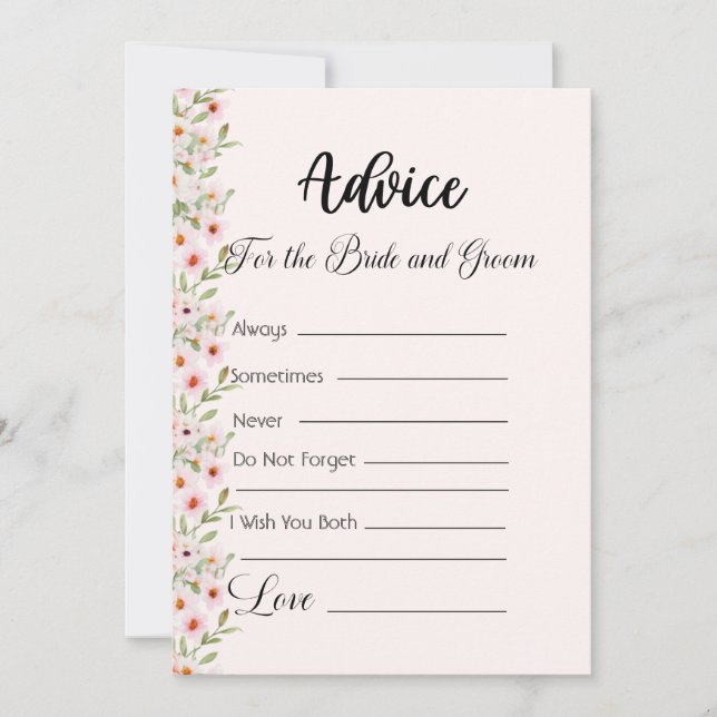 Invitation Conseil pour les Fleurs rose mariée et de chambre (Devant)