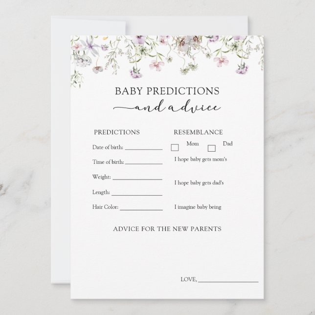 Invitation Conseils et prédictions pour bébé Fleur sauvage po (Devant)