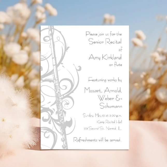 Invitation Considérant Flute (Customizable flute themed recital invitation available for digital download.)