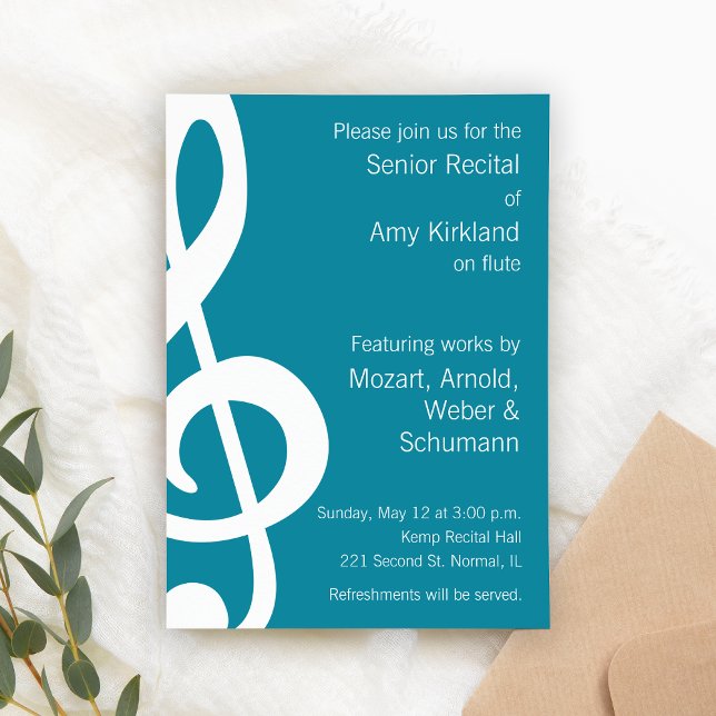 Invitation Considérant musique (Custom senior recital invitation template - modern treble clef)