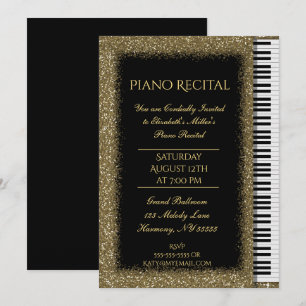 Invitation Considérant piano avec Parties scintillant or sur 
