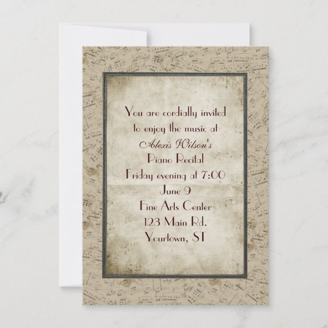 Invitation Considérant Piano vintage (Devant)