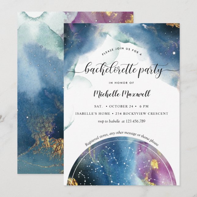 Invitation Constellations célestes Stars Bachelorette Party (Devant / Derrière)