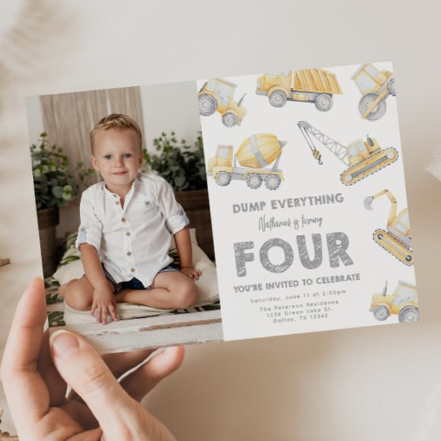 Invitation Construction 4th FOUR Birthday Party (Créateur téléchargé)