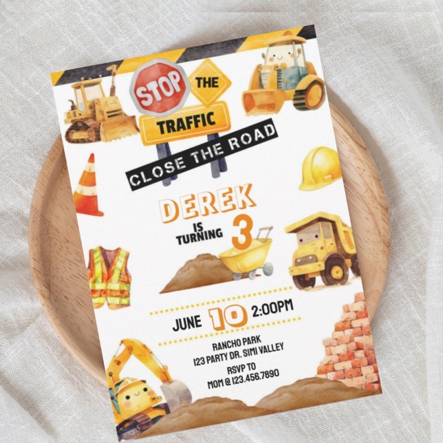 Invitation Construction Anniversaire, Construction, Tracteur, (Créateur téléchargé)