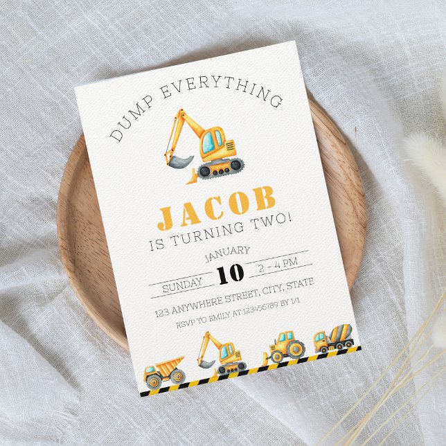 Invitation Construction Anniversaire Débitmètre Camion Excava (Créateur téléchargé)