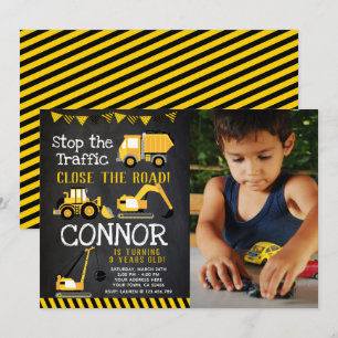 Invitation Construction, Camion à benne avec photo