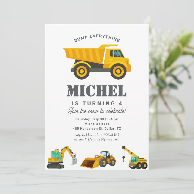 Invitation Construction Camion Anniversaire Décor (Debout devant)