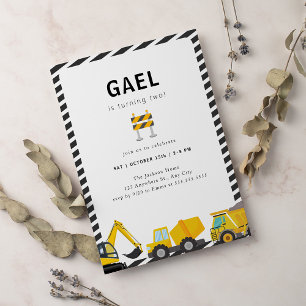 Invitation Construction Camions Simple Anniversaire Fête