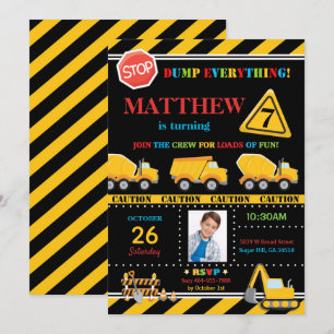 Invitation Construction Chiffres de fête d'anniversaire Truck