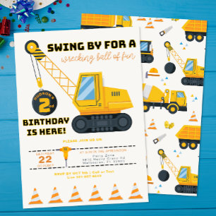 Invitation Construction Crane 2e fête d'anniversaire