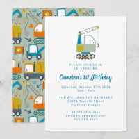 Construction Digger Trucks Bleu 1er anniversaire f