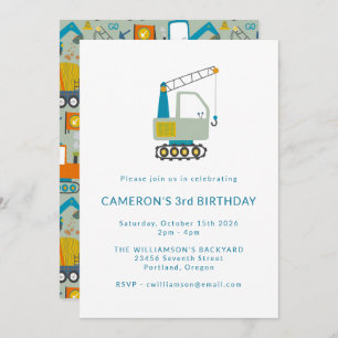 Invitation Construction Digger Trucks Bleu 3ème anniversaire