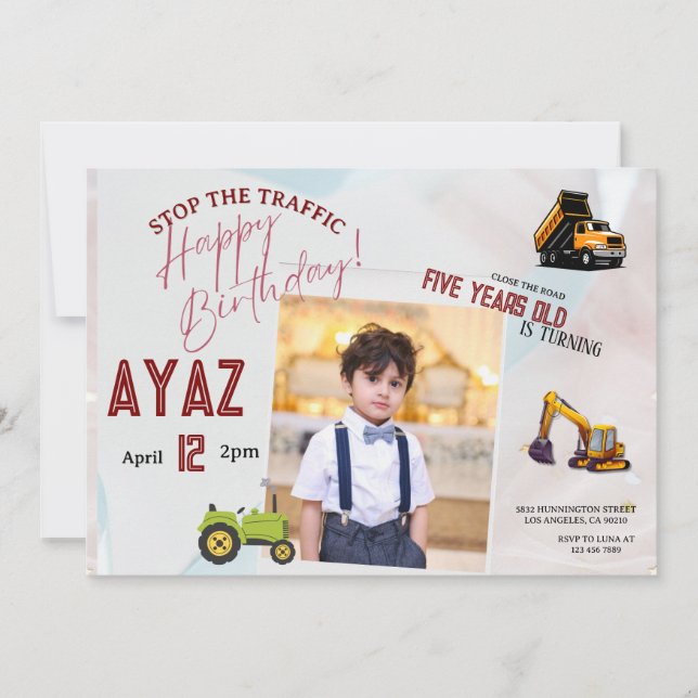 Invitation Construction Dump Truck Party Boy Birthday  (Devant)