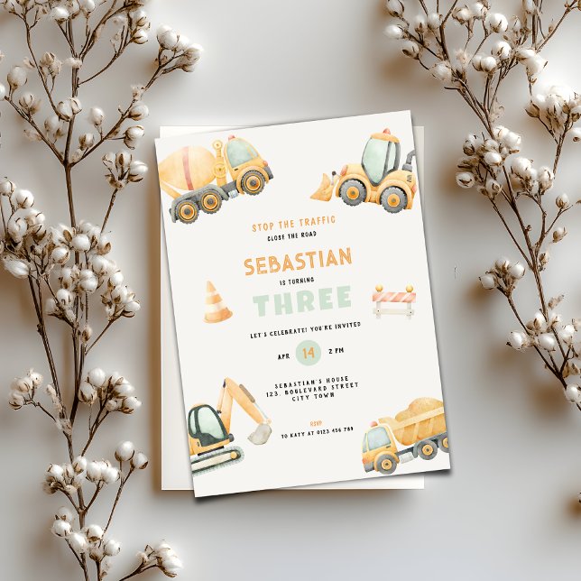 Invitation Construction Dump Truck Party Boys Birthday (Construction Dump Truck Party Boys Birthday Invitation)