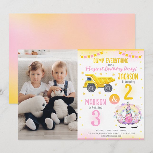 Invitation Construction et frères licorne Célébration conjoin (Devant / Derrière)