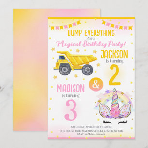 Invitation Construction et frères Licorne Célébration d'anniv