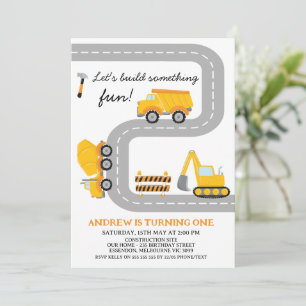 Invitation Construction Jaune moderne Bâtir Amusant 1er Anniv