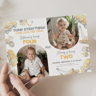 Invitation Construction jumeau jumeau double anniversaire fêt
