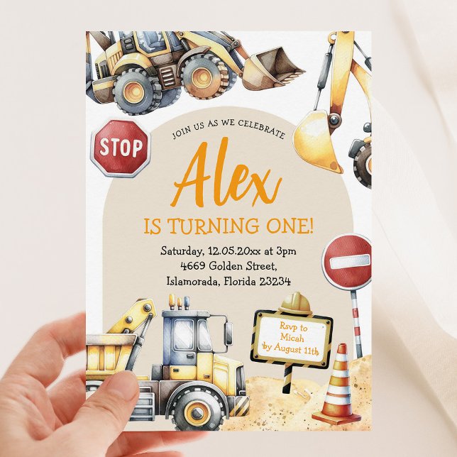 Invitation Construction moderne Garçon premier anniversaire (Créateur téléchargé)