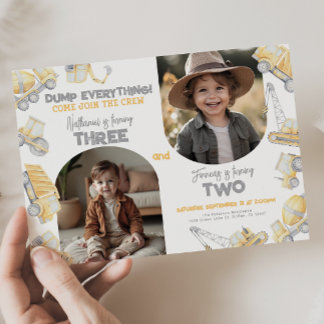 Invitation Construction Sibling Twin Brother Birthday Party