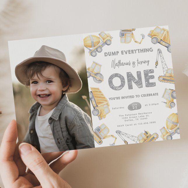 Invitation Construction Truck ONE 1st Birthday Party (Créateur téléchargé)