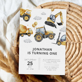Invitation Construction Trucks Boy 1st Birthday Party