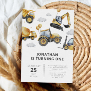 Invitation Construction Trucks Boy 1st Birthday Party