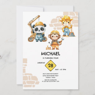 Invitation Constructions Animaux Aquarelle Toutes Années