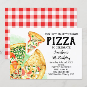 Invitation Construisez votre fête d'anniversaire de pizza en 