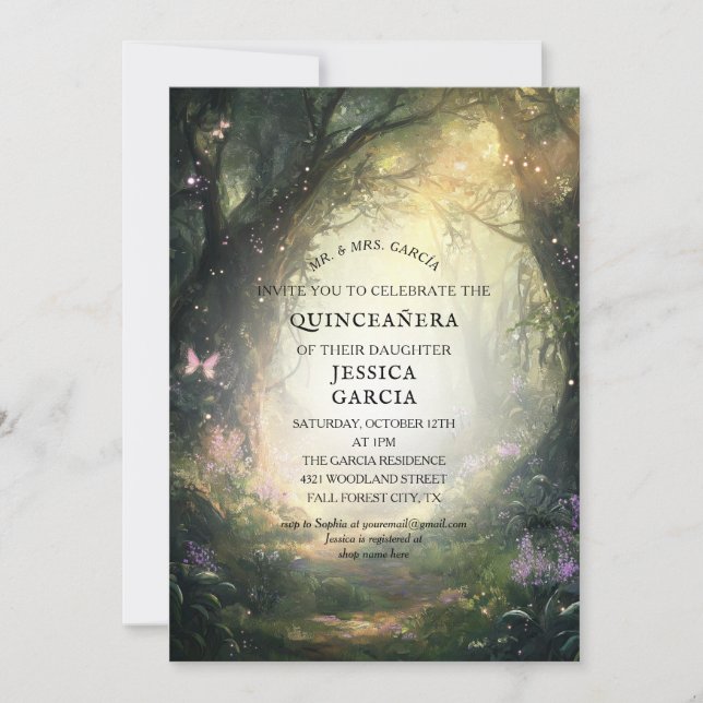 Invitation Conte de fées d'été Forêt enchantée Quinceañera (Devant)