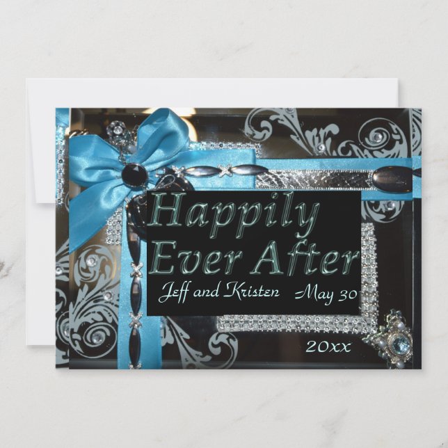 Invitation Conte de fées Mariage - bleu clair, noir et argent (Devant)