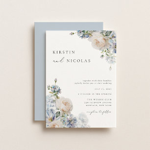 Invitation Contemporain Chic Dusty Blue Garden Floral Mariage