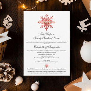 Invitation Contemporain Couple d'Hiver Flocon de Neige Rouge