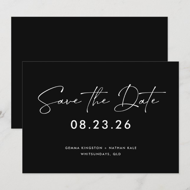 Invitation Contemporain Noir et blanc Enregistrez la date (Devant / Derrière)