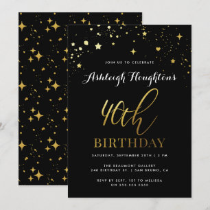 Invitation Contemporain Noir & Or Confetti 40e anniversaire