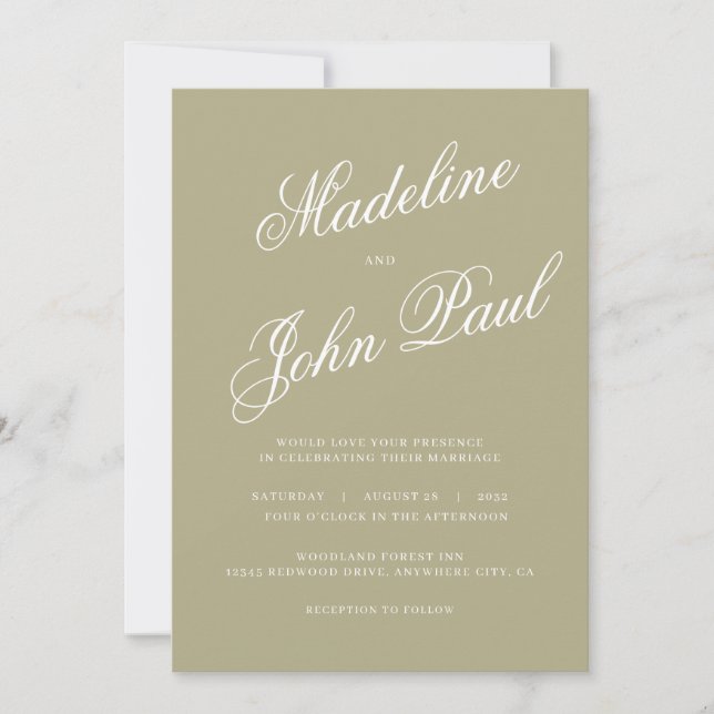 Invitation Contemporain Sage Green Calligraphie 2 Mariage (Devant)