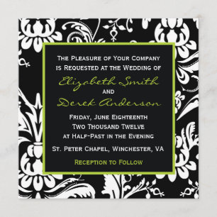 Invitation contemporaine noire et verte de damassé