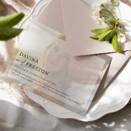 Invitation Contemporary Chic Script Horizontal Photo Mariage