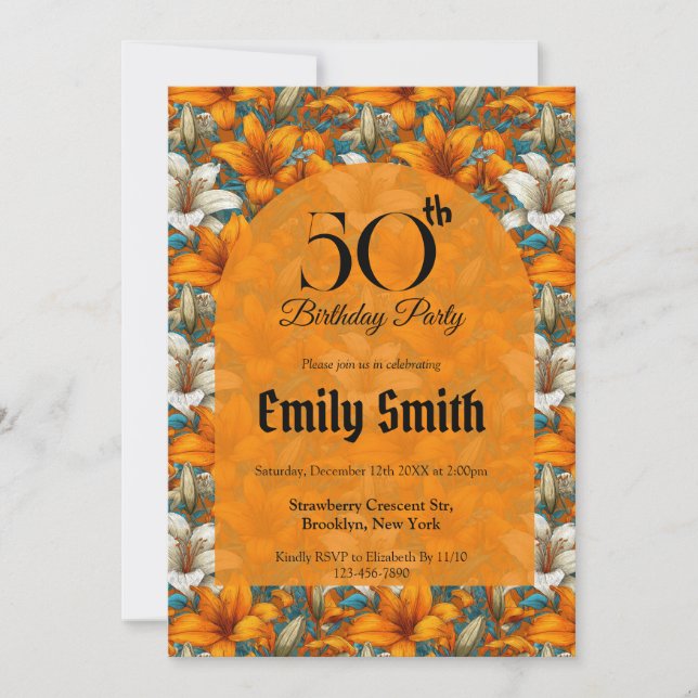 Invitation Contemporary Lilies Fantasy Milestone Birthday (Devant)