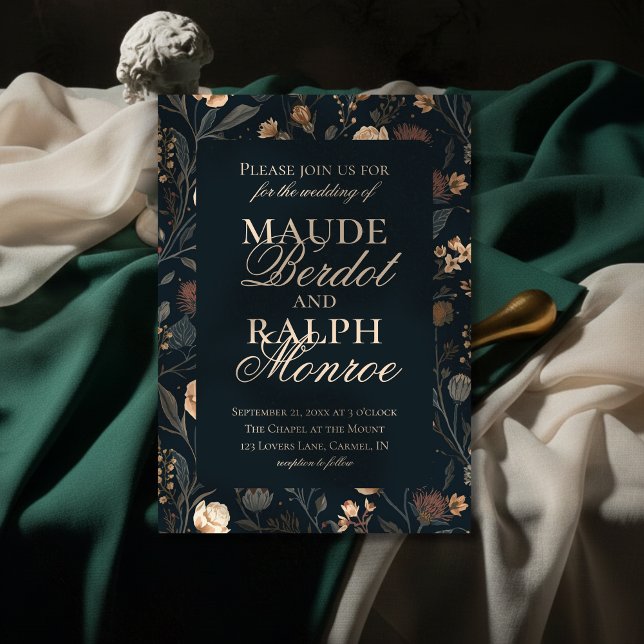 Invitation Contemporary Modern Black Floral Wedding (Announce your celebration with timeless elegance using this Contemporary Floral Wedding Invite!)